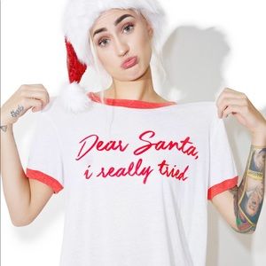 NWT WILDFOX “Dear Santa” Holiday Johnny Ringer Tee